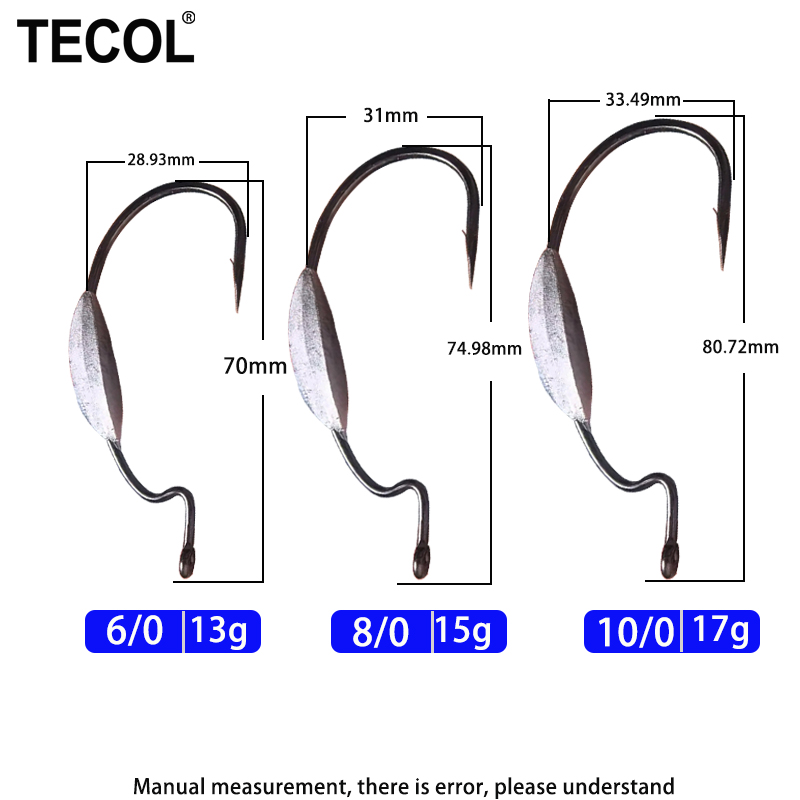 TECOL 3PCS 6/0 8/0 10/0 Ami da - Fishing Hook Weedless recensione e prezzo